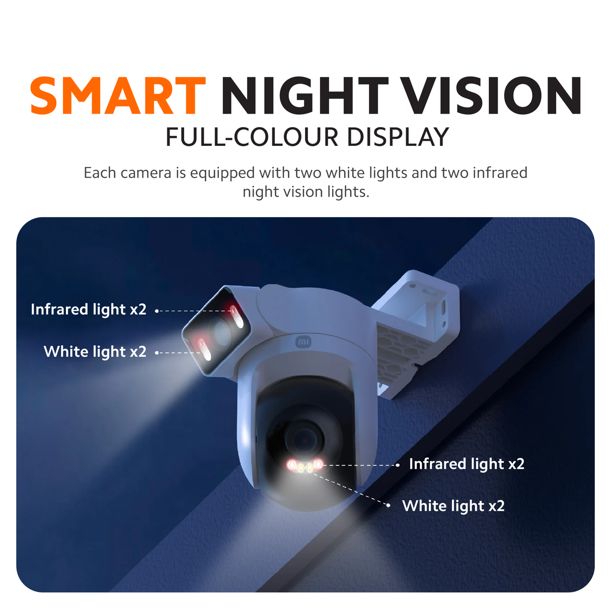 Outdoor dual camera with bright night-vision LEDs near the lenses