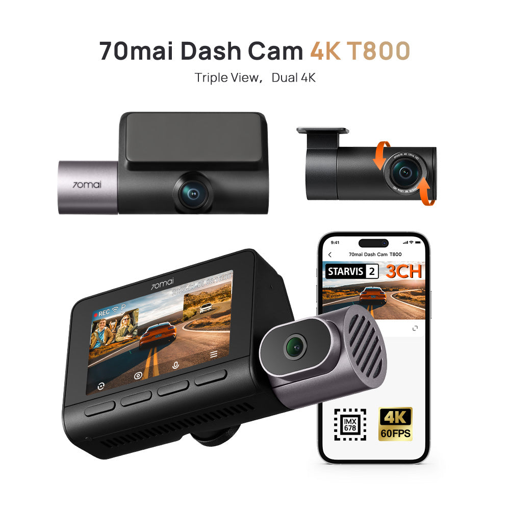 70mai T800 4K 3 Channel Dashcam 4G