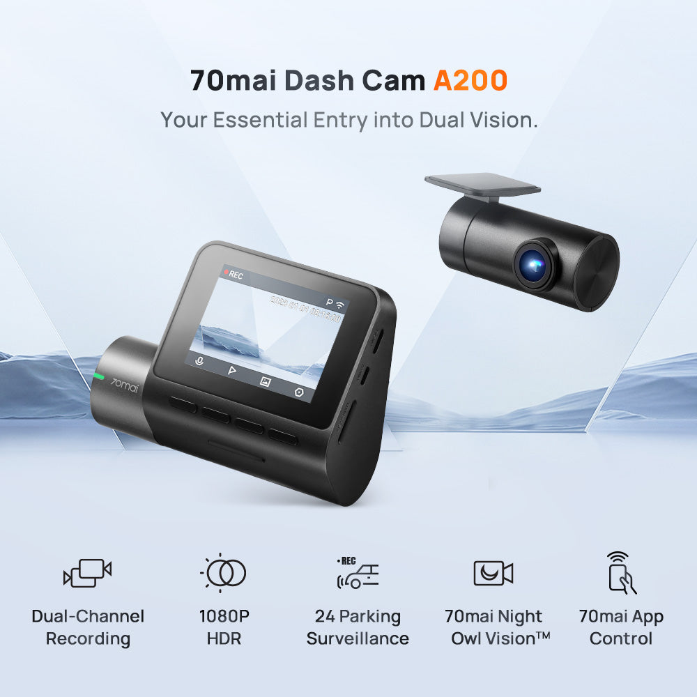 [Pre-order 15 days] 70mai Dashcam A200 Dual Channel 1080P Full HD+ HDR | 24H Parking Surveillance