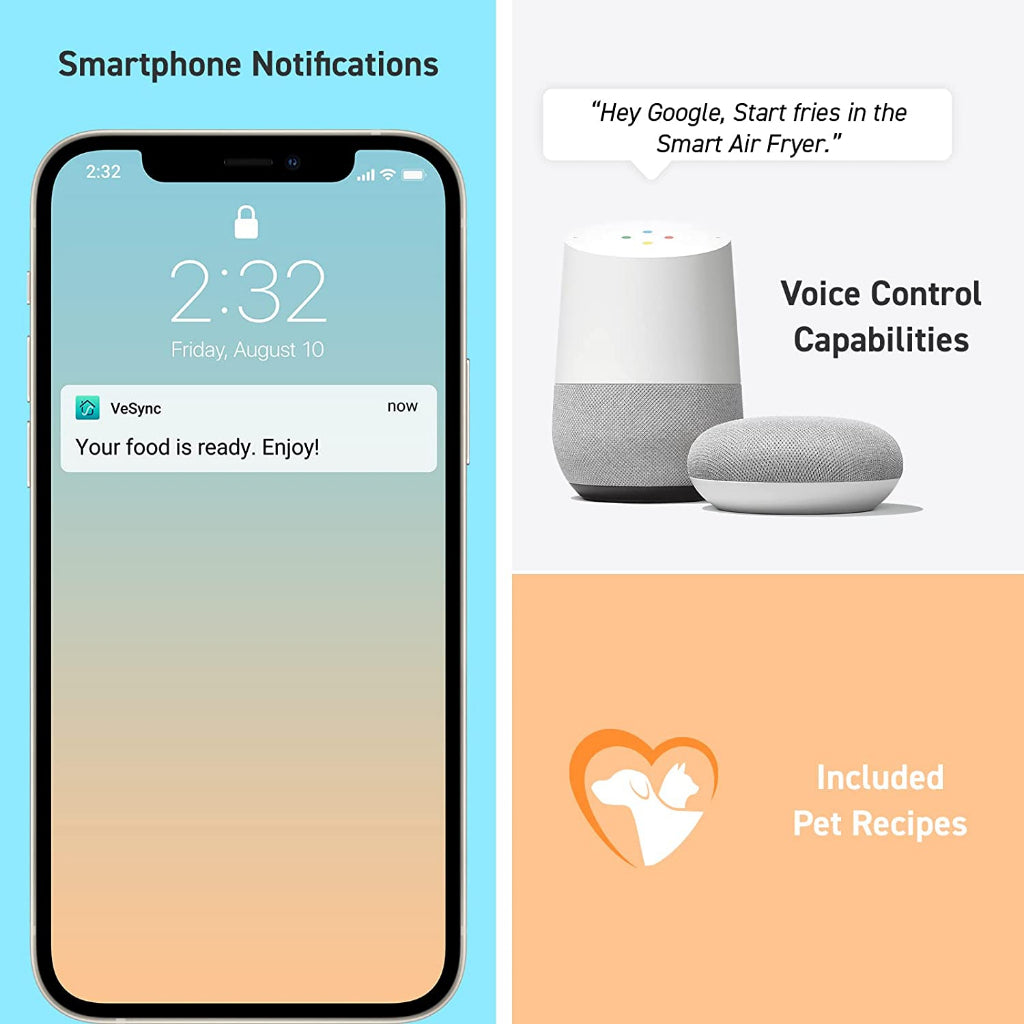 Air fryer control panel with smartphone app shown for remote start