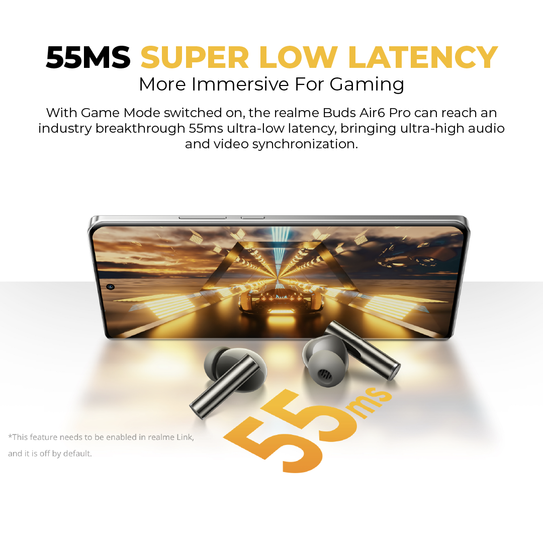 realme Buds Air 6 Pro True Wireless Earphone 50dB Deep Sea Noise Reduction 2.0 Bluetooth 5.3 40 Hours