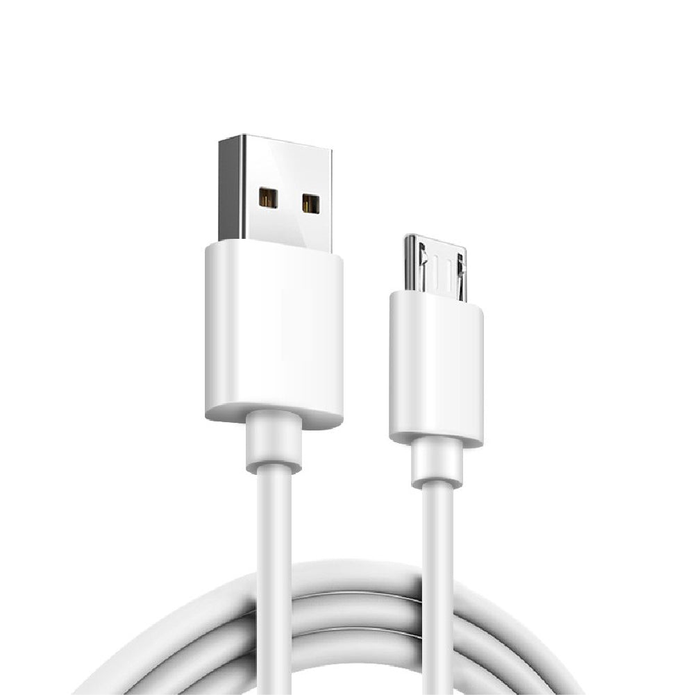 White USB-A to micro USB charging cable with both connector ends