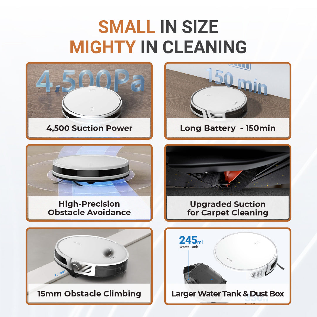 MOVA Robot Vacuum E10 | Slim body | 4500Pa Vormax Suction | Intelligent Multi-path Navigation | 2 Years Local Warranty