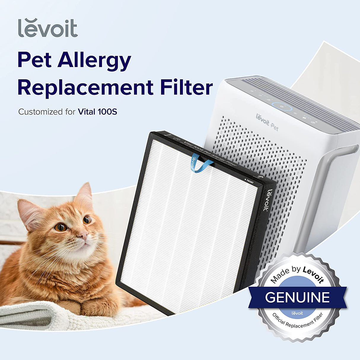 Pet allergy replacement filter for Vital 100S with white pleated HEPA filter media