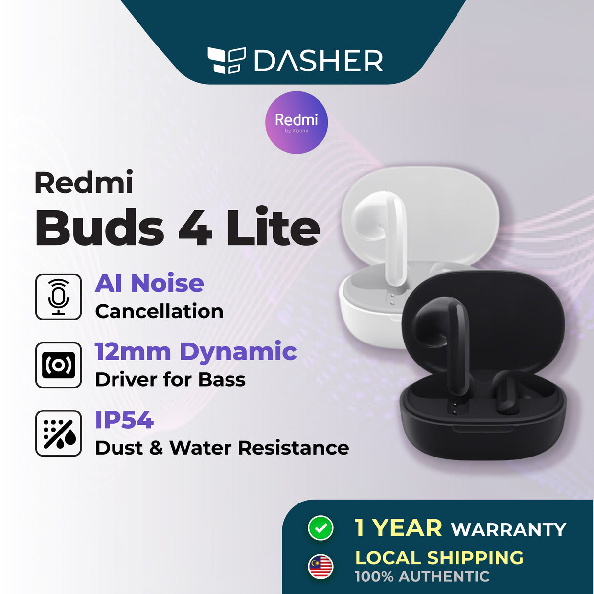 Xiaomi Redmi Buds 4 Lite Wireless Earbuds TWS Bluetooth 5.3 Call Noise IP54 Water Resistance 20 Hours Battery