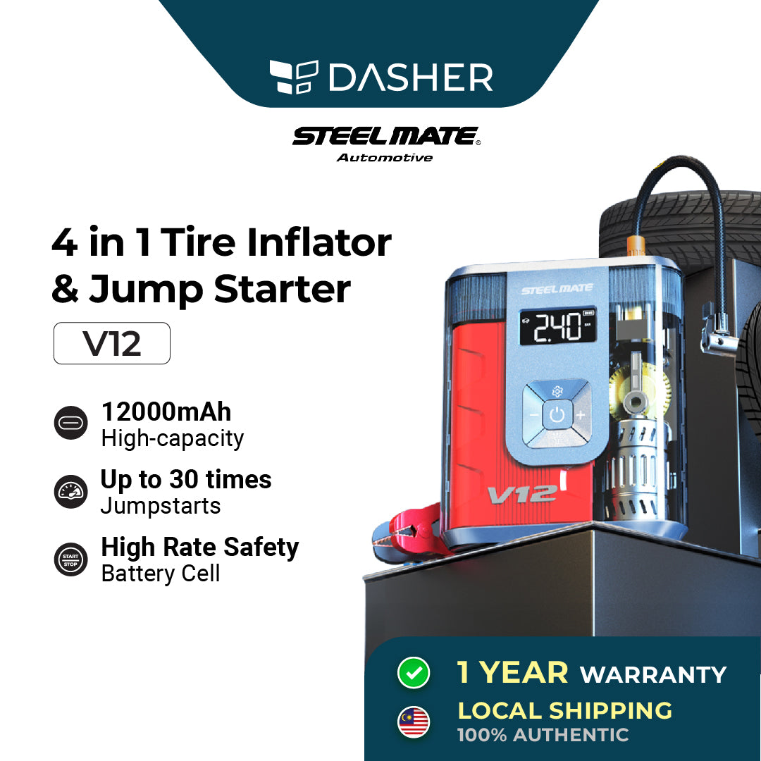 Steelmate V12 4 IN 1 Tire Inflator, Jump Starter, Portable Power bank & Emergency Light  with 5 Inflation Modes (ιε°ε)