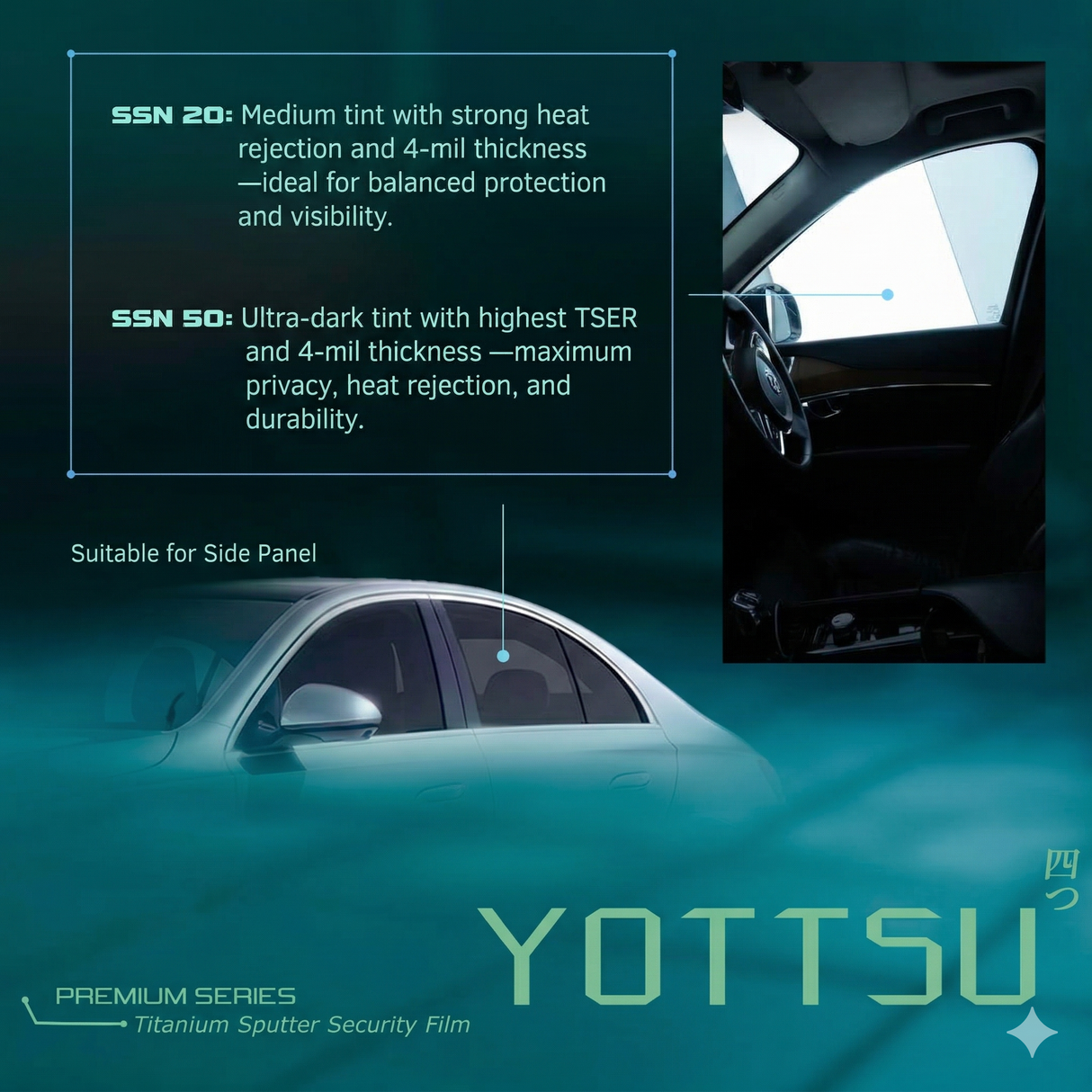 YOTTSU tinted side window security film for privacy, visible glass tinting
