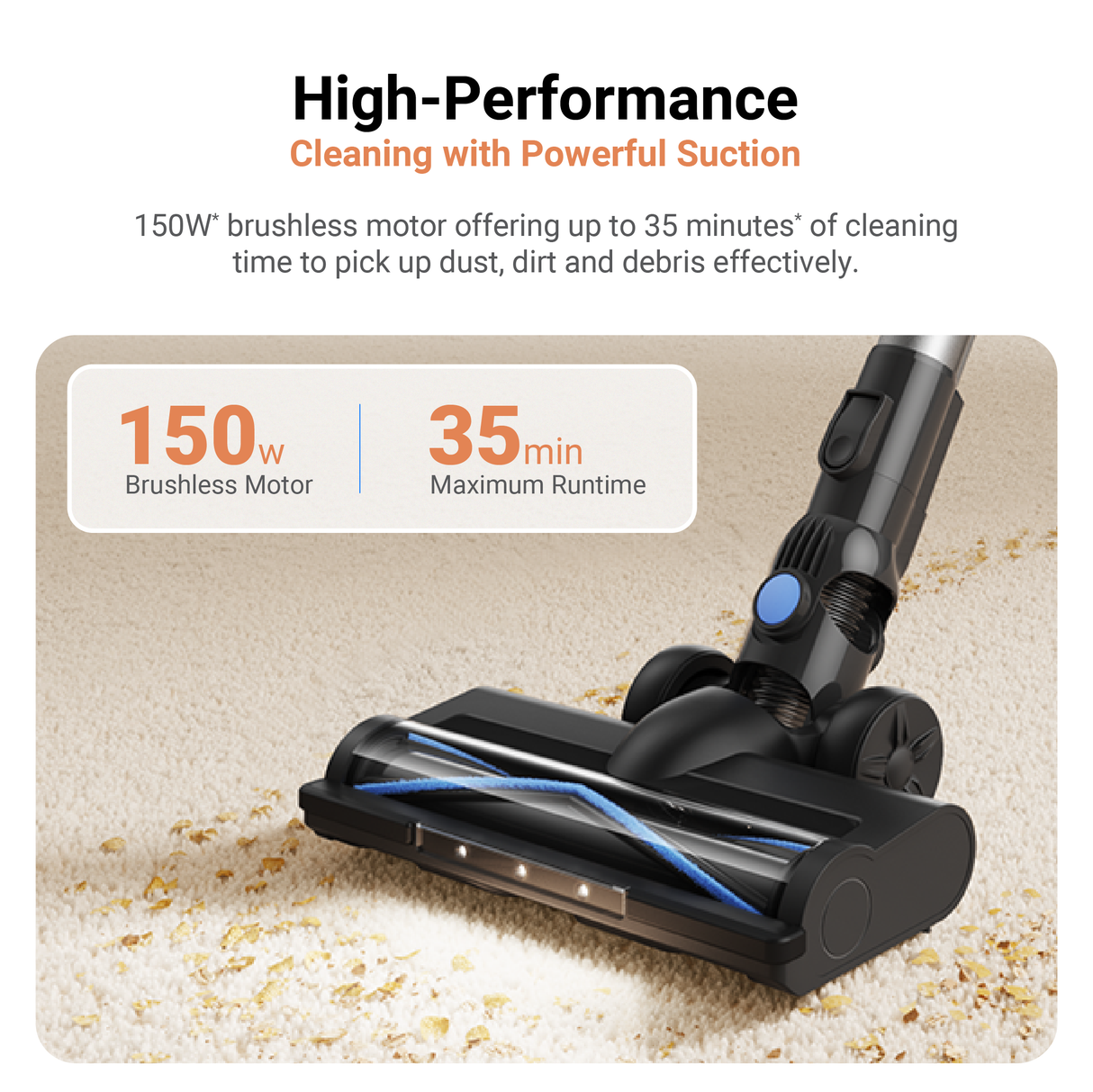 MOVA J10 Cordless Stick Vacuum | LED Light | Ultra Lightweight | Multi-Layer Filtration | Foldable Tube | Washable parts