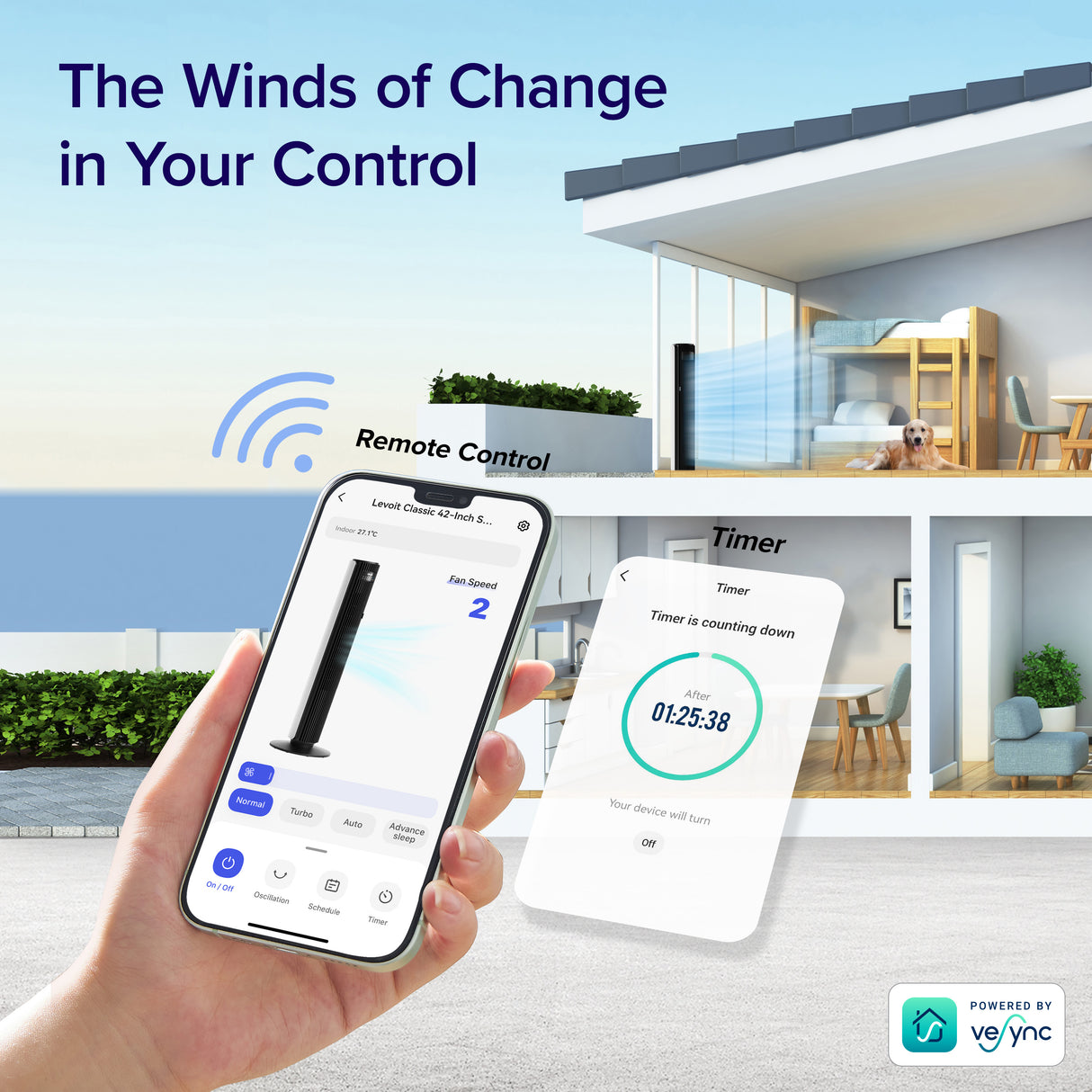 Levoit Classic Pro Smart Tower Fan 42-inch Brushless DC Motor App Control with wifi