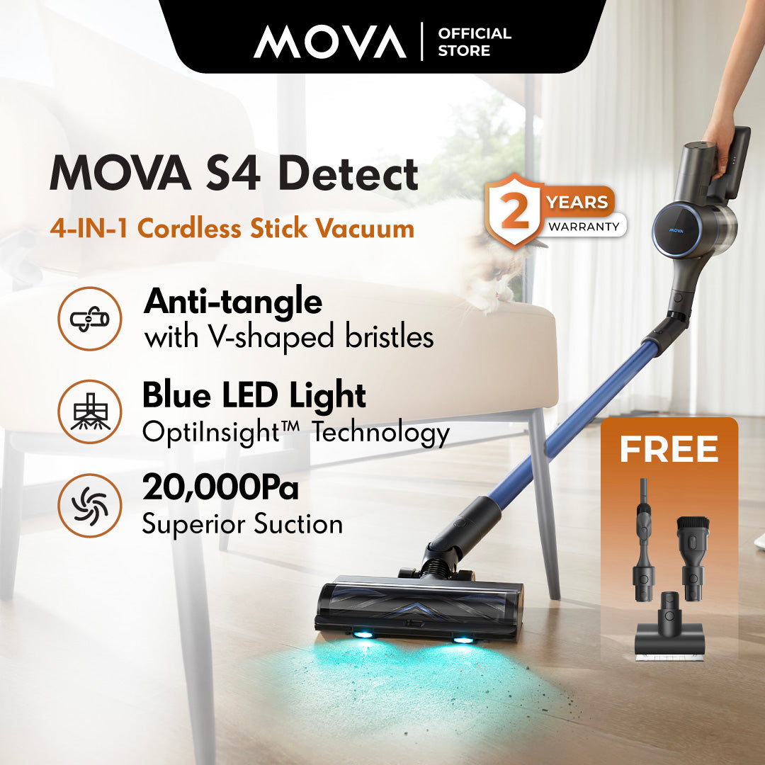 【Powerful 4-IN-1】MOVA S4 Detect Cordless Stick Vacuum | Anti-Tangle | Blue LED Laser | 20,000Pa | 2-Years Warranty
