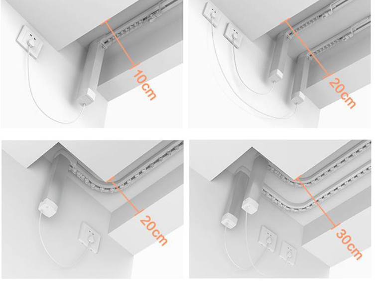Aqara Smart Curtain Track: mounting brackets with 10–30 cm measurement lines