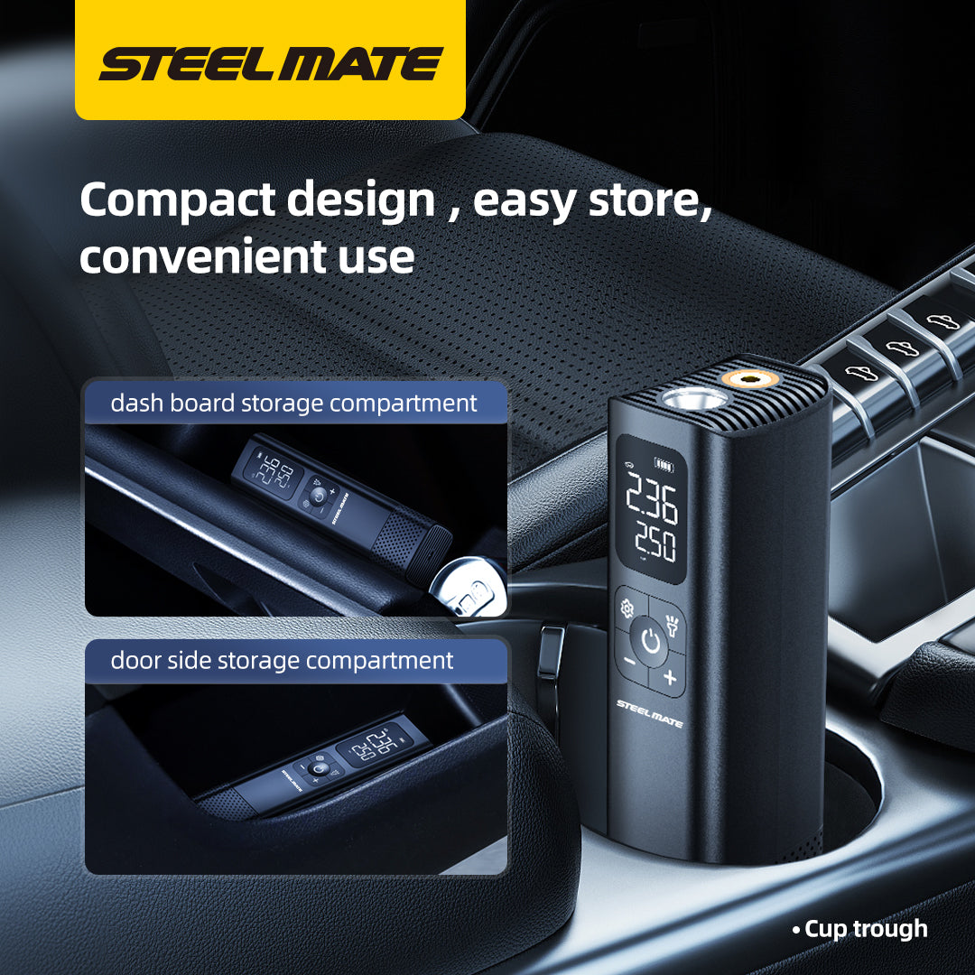 Steelmate Portable Tire Inflator / Mini Air Pump T15-B with LED Light Digital Gauge and 5 Inflation Modes 铁将军