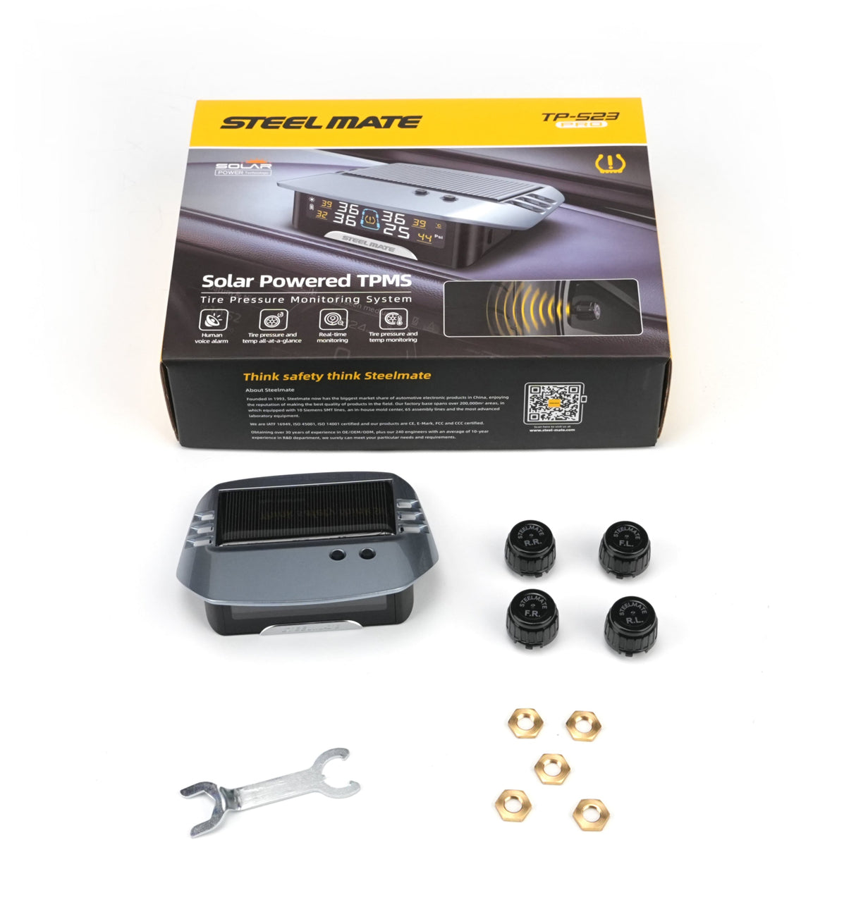 Solar TPMS S23 Pro kit: solar display unit with 4 valve sensors, LED screen
