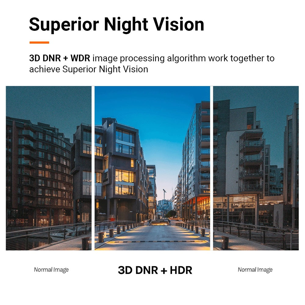 Dash cam night vision feature graphic with side-by-side image panels