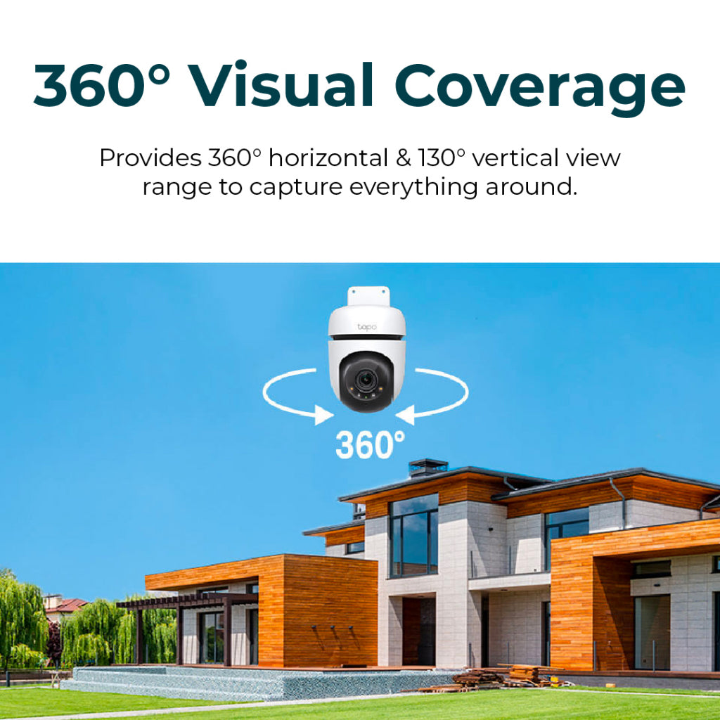 Outdoor Wi‑Fi CCTV with 360° horizontal and 130° vertical coverage