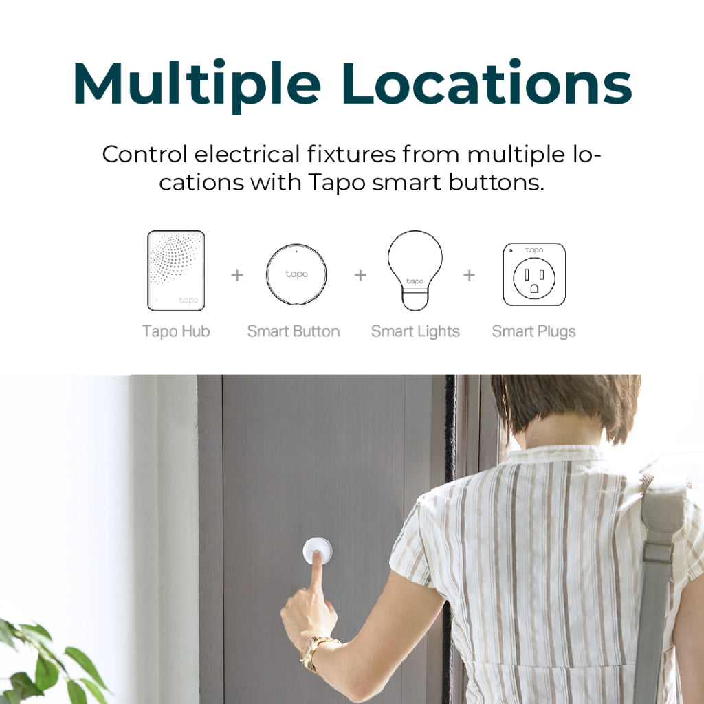 Tapo smart button for multiple locations, plus hub and smart lights shown
