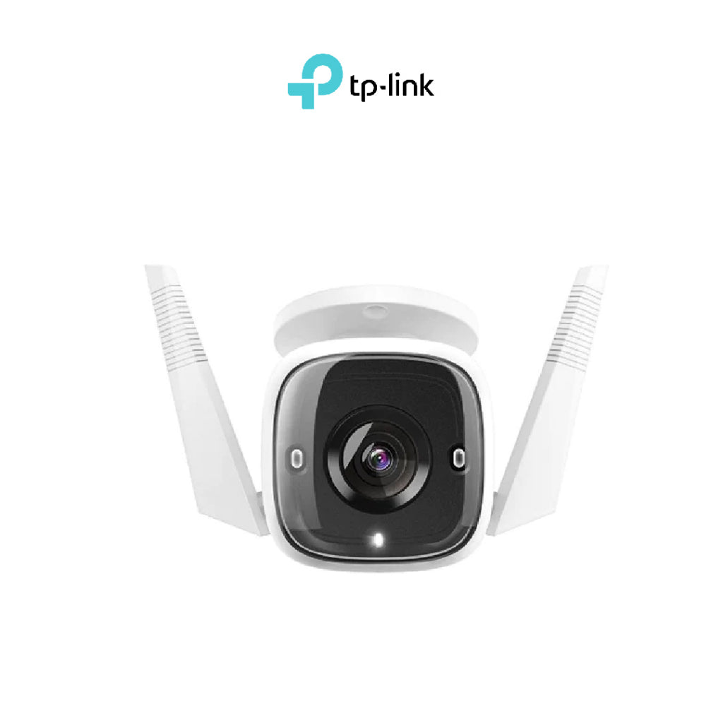 TP-Link Tapo outdoor CCTV camera, white dome body with dual antennas, front view