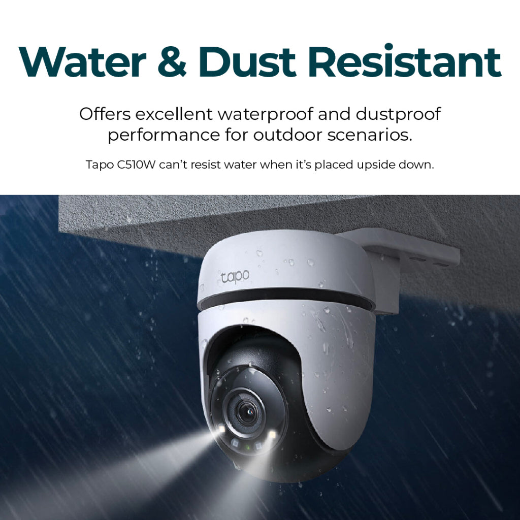 White outdoor 360° camera with water droplets on weatherproof housing