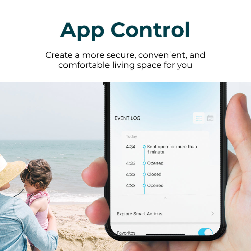 Smart home app screen with event log for the contact sensor