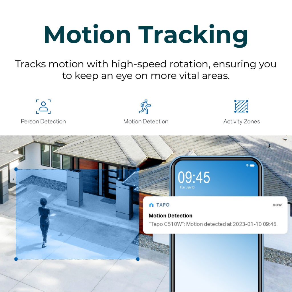 Outdoor Wi‑Fi CCTV motion tracking with person detection and activity zones