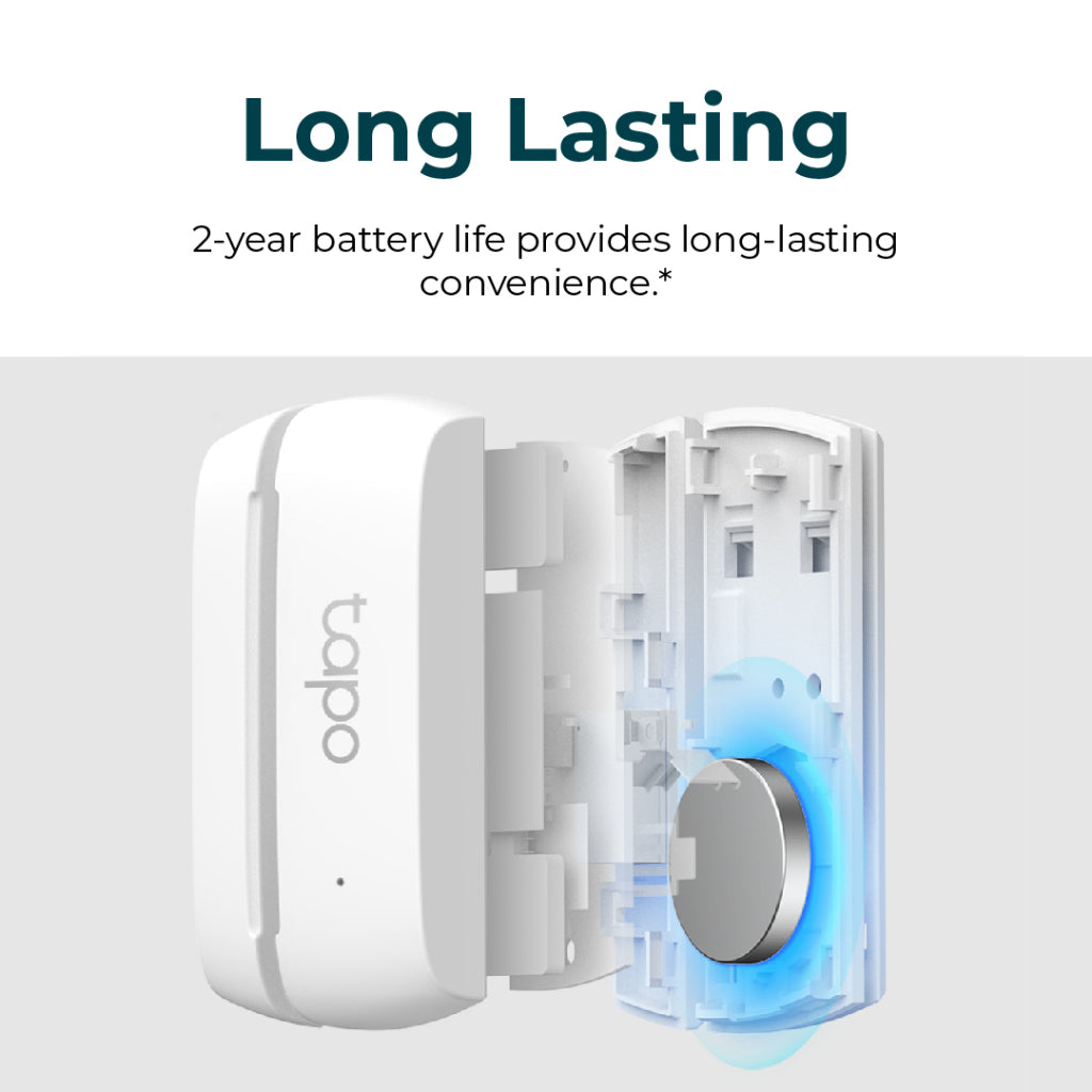 T110 contact sensor internal view with battery compartment inside white casing