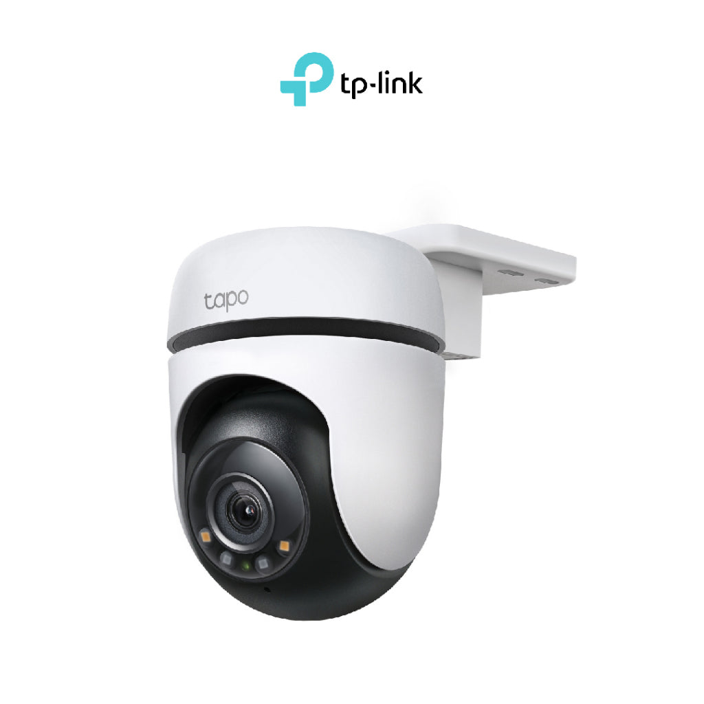 TP-Link Tapo Outdoor-Überwachungskamera, weißes Rundgehäuse mit Objektiv