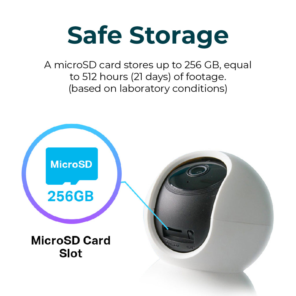 Indoor-Kamera mit microSD-Steckplatz, passend für bis zu 256GB