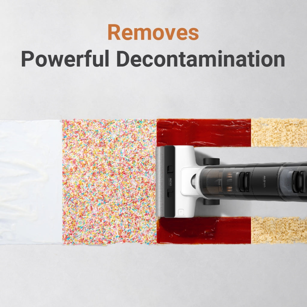 MOVA multi-surface floor cleaner bottle with powerful decontamination graphic