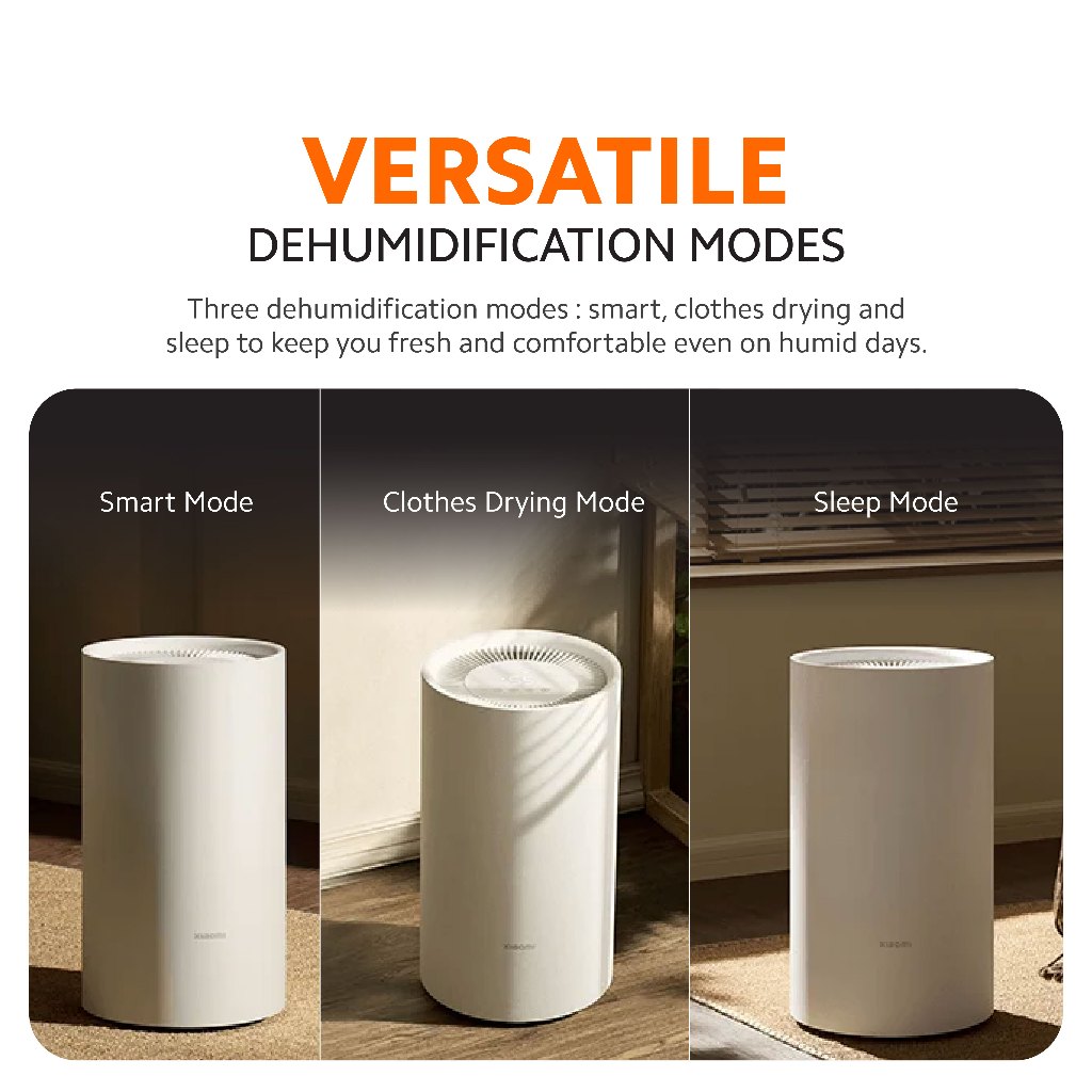 White Xiaomi smart dehumidifier in a living space, top air outlet visible