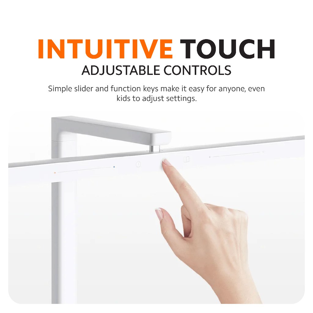 White LED desk lamp with intuitive touch slider controls on the head.