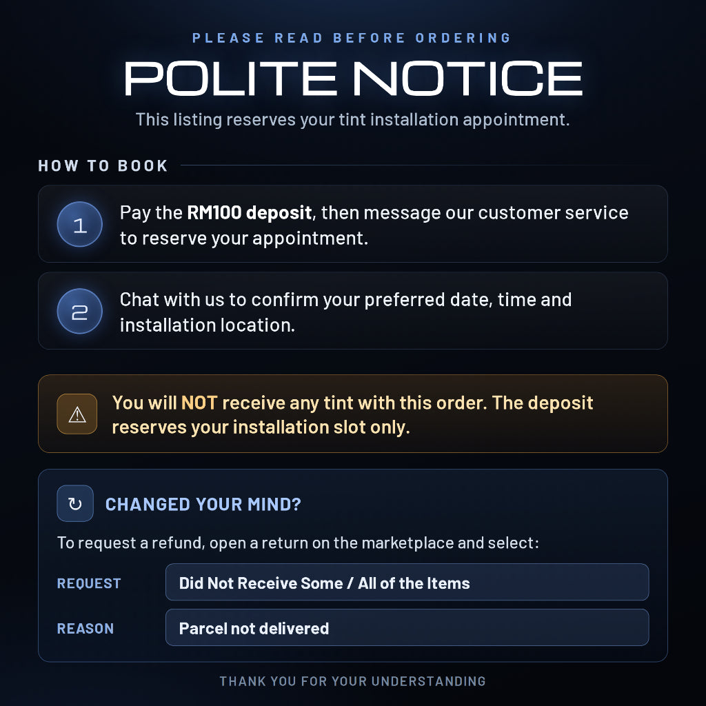 70mai Nano Ceramic Window Tint Pro Series (Installation Deposit)