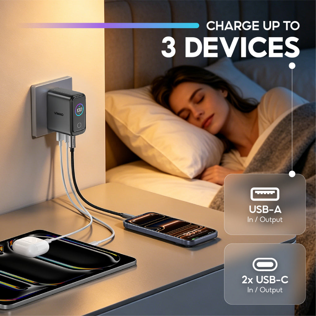 VINKO KN-2D 100W 3-Port GaN Charger with Smart Display