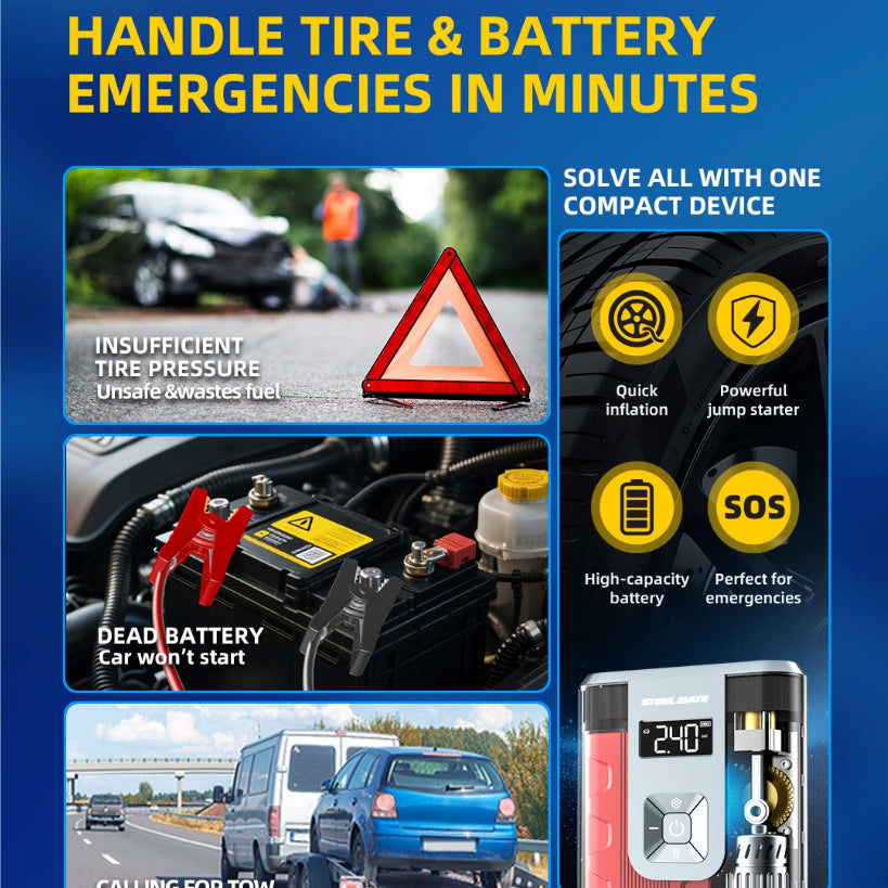 Steelmate Car Safety Bundle — ET-23 TPMS and V12 Pro Inflator Jump Starter