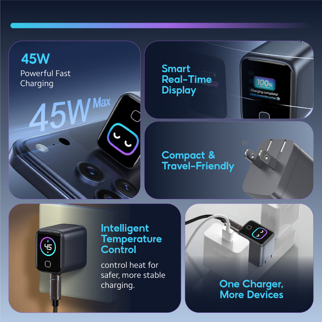 VINKO KN-1D 45W GaN Charger with Smart Display