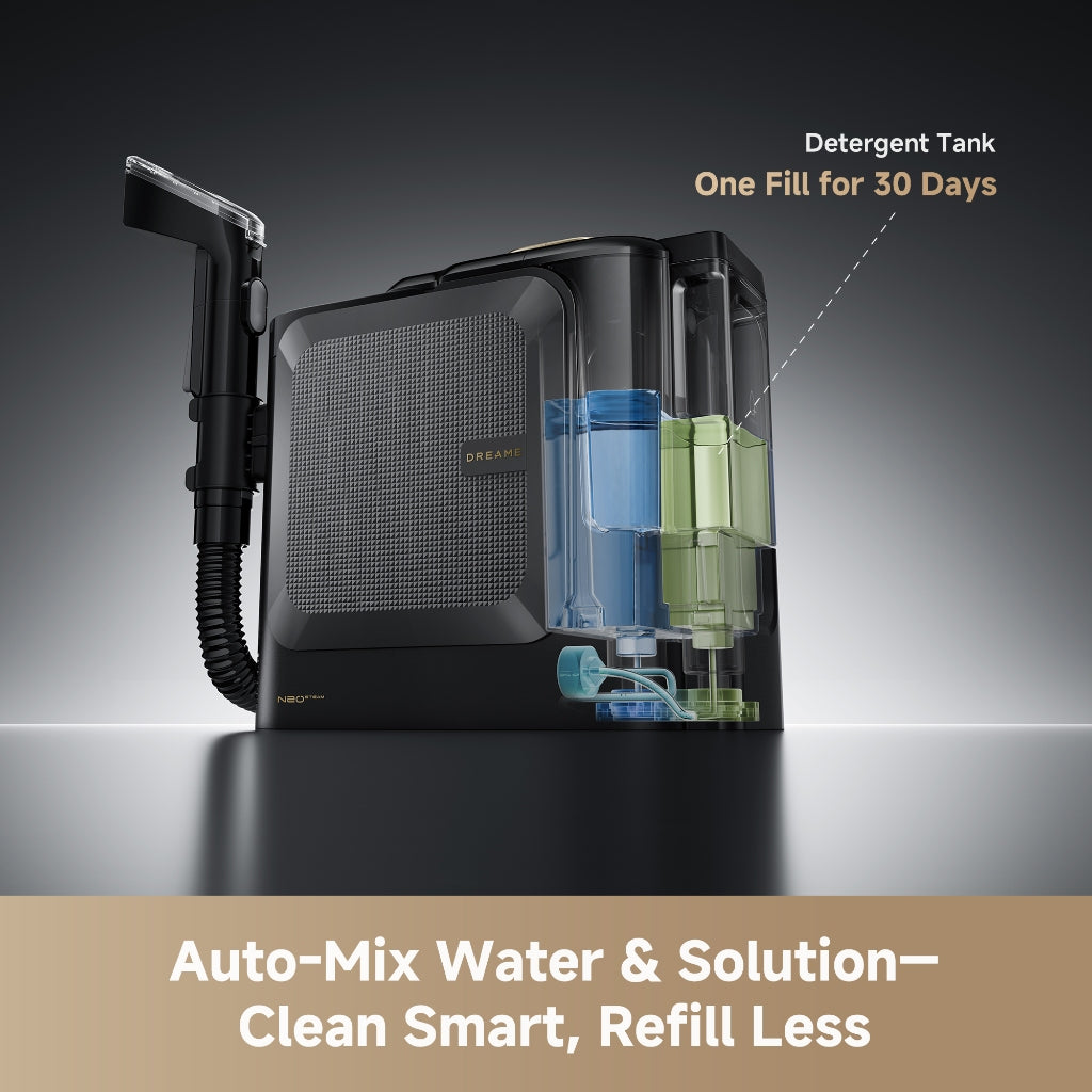 Steam spot cleaner with detergent tank and visible water-solution chambers