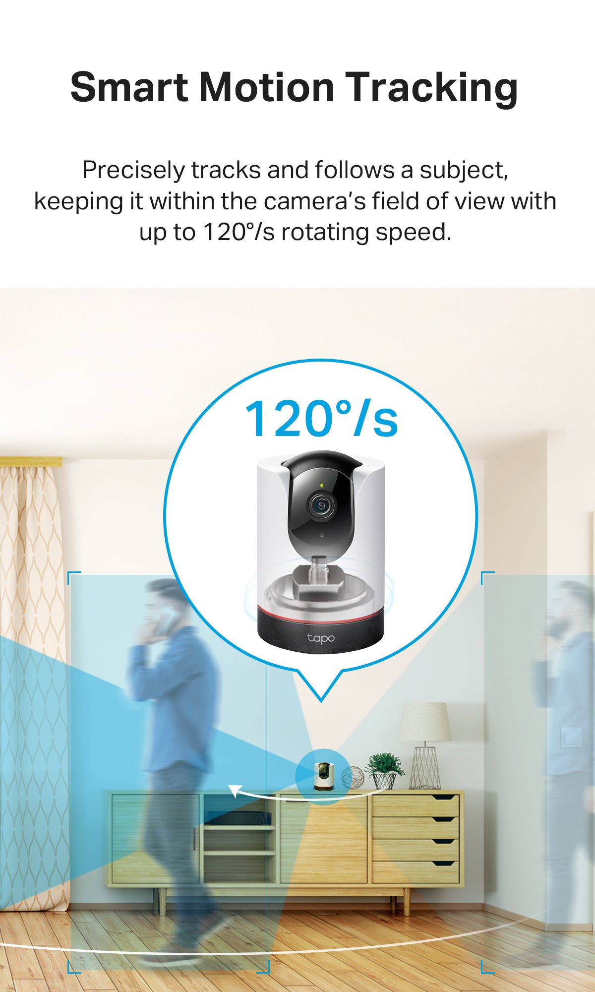 Indoor Wi‑Fi security camera with rotating head for smart motion tracking