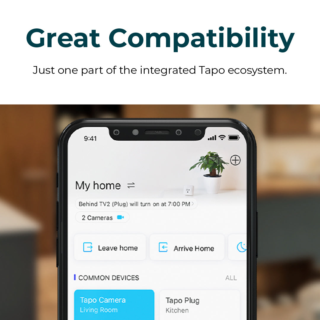 Tapo App-Übersicht mit kompatiblen Geräten, Kontaktsensor T110 integriert