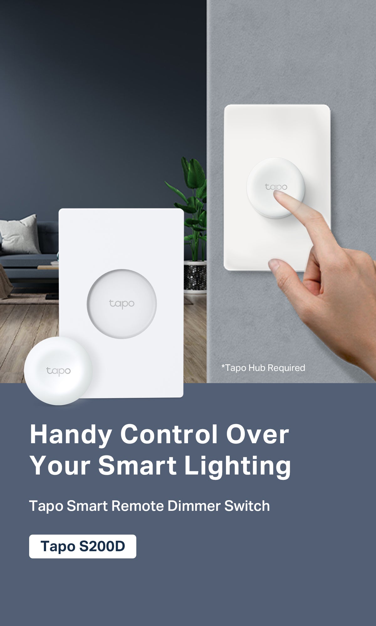 Tapo S200D smart button, white round remote on wall