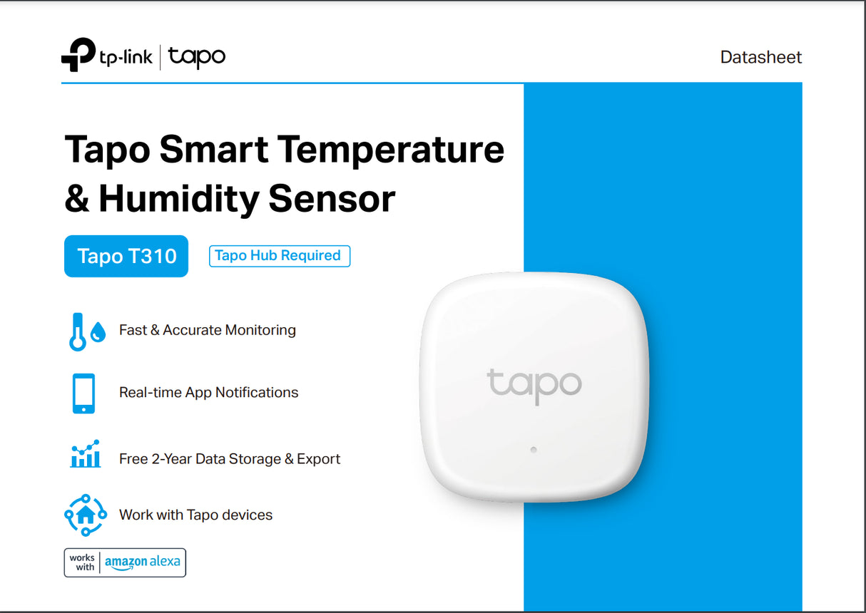 Tapo T310 temperature & humidity sensor, white body with no display