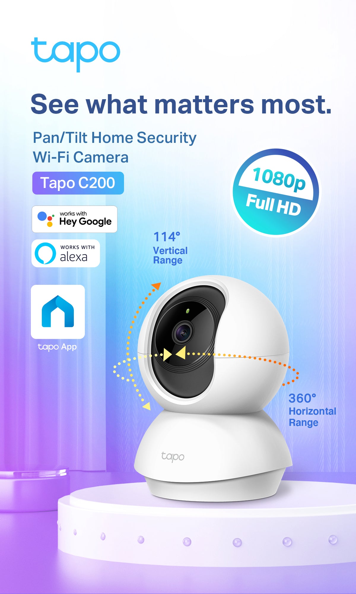 TP-Link Tapo C200 Innenkamera, 1080p Full HD, 360° horizontaler Bereich