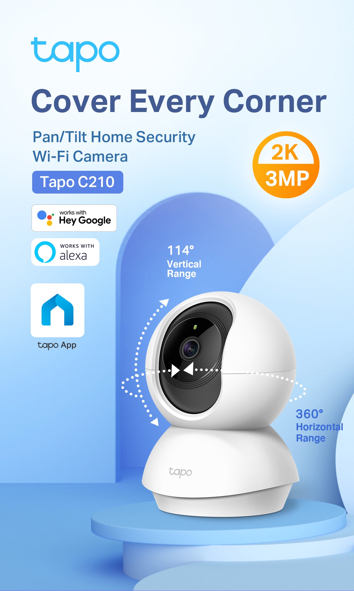 TP-Link Tapo C210 Innenkamera, 2K/3MP, 360° horizontaler Bereich