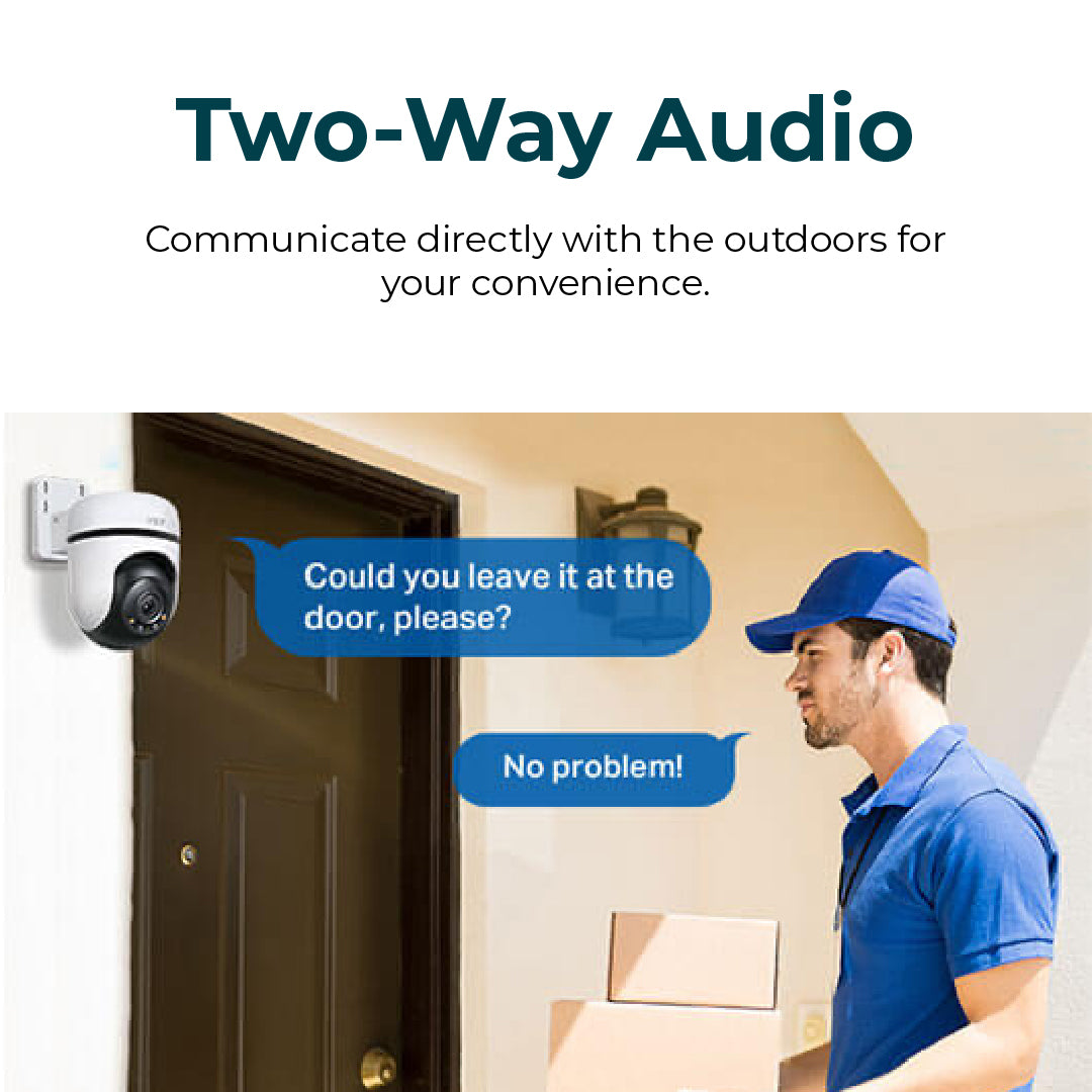 Two-way audio: outdoor wall camera with message bubbles for talking through it