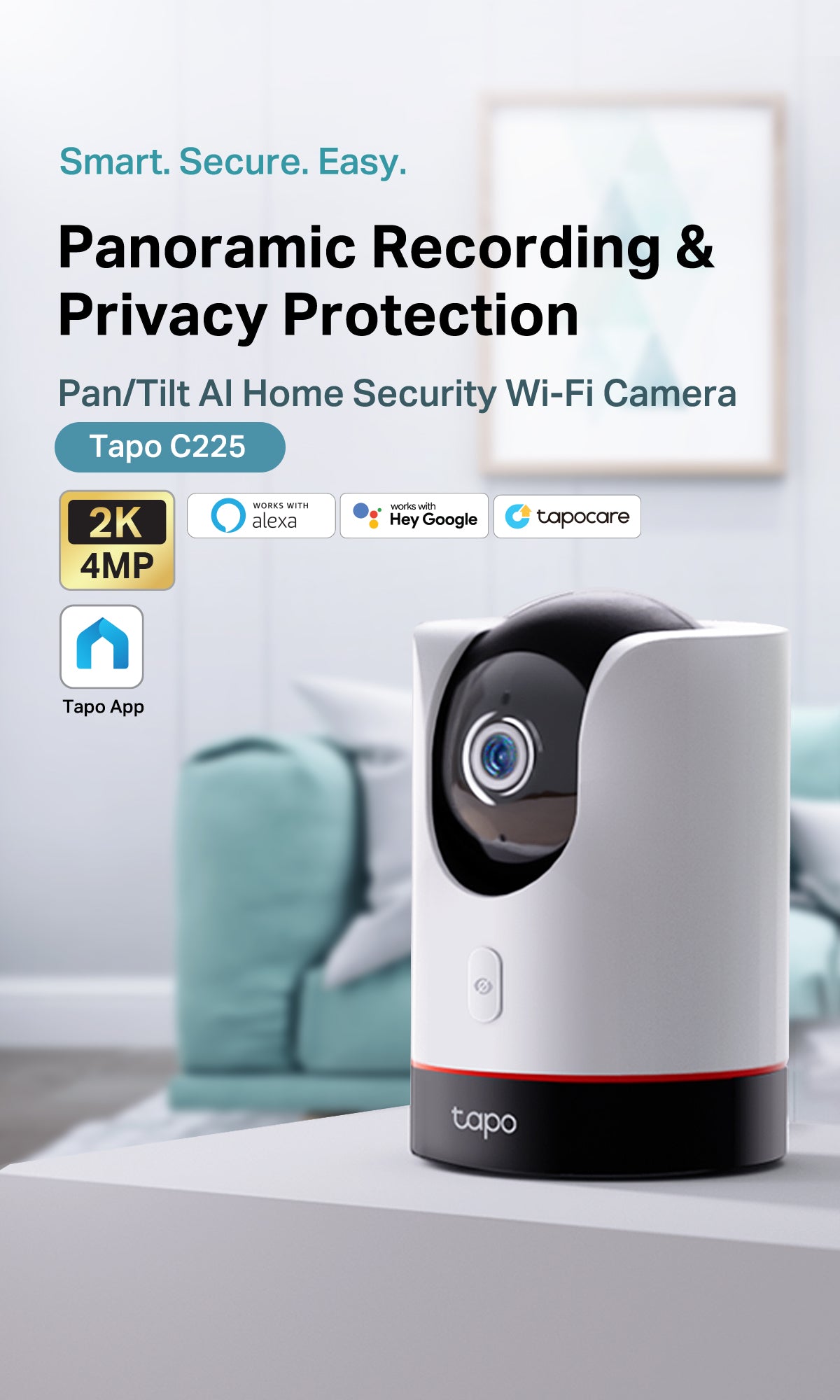 TP-Link Tapo C225 Innenkamera, Panoramaaufzeichnung, 2K/4MP, weißes Gehäuse