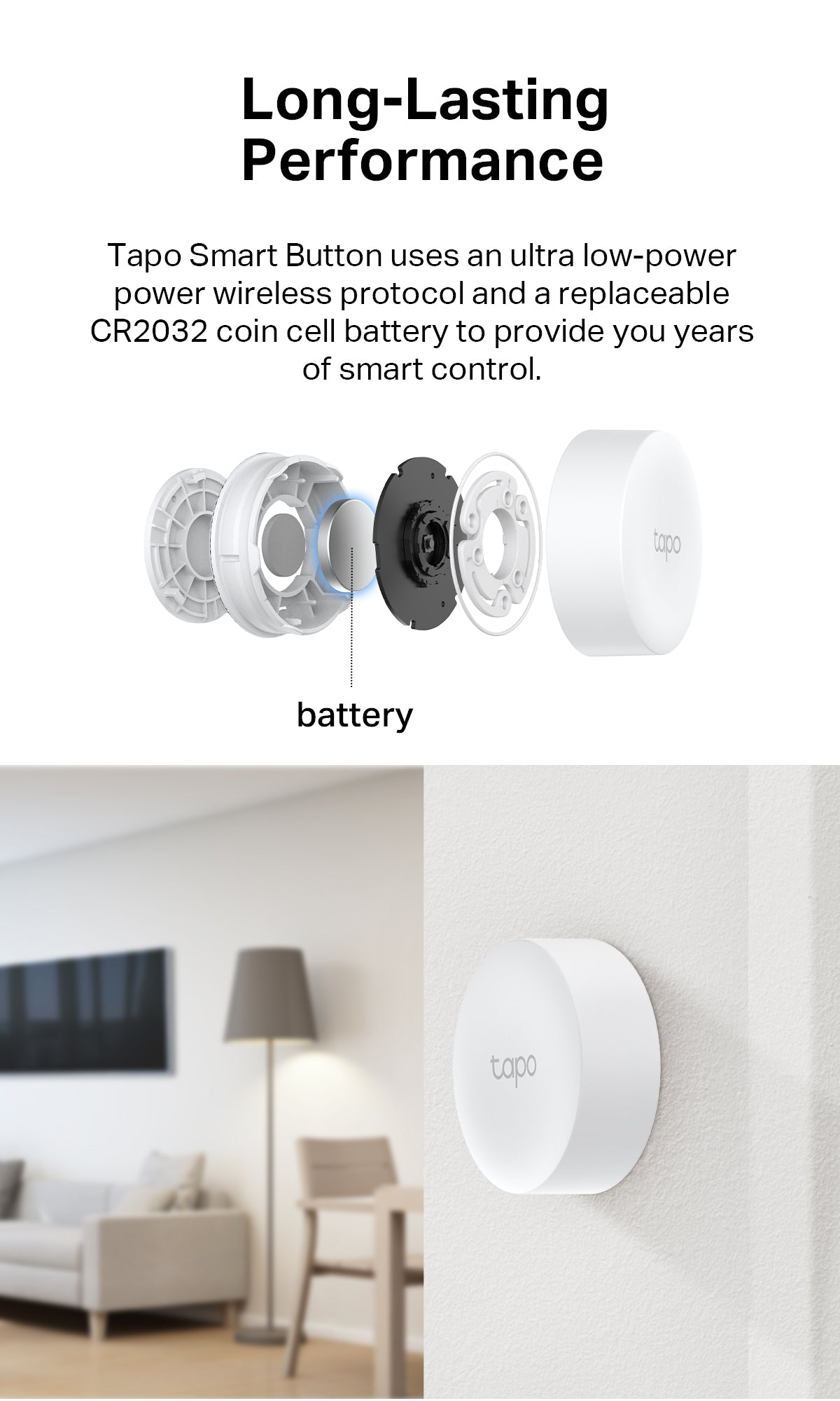Tapo smart button with replaceable coin battery (CR2032)