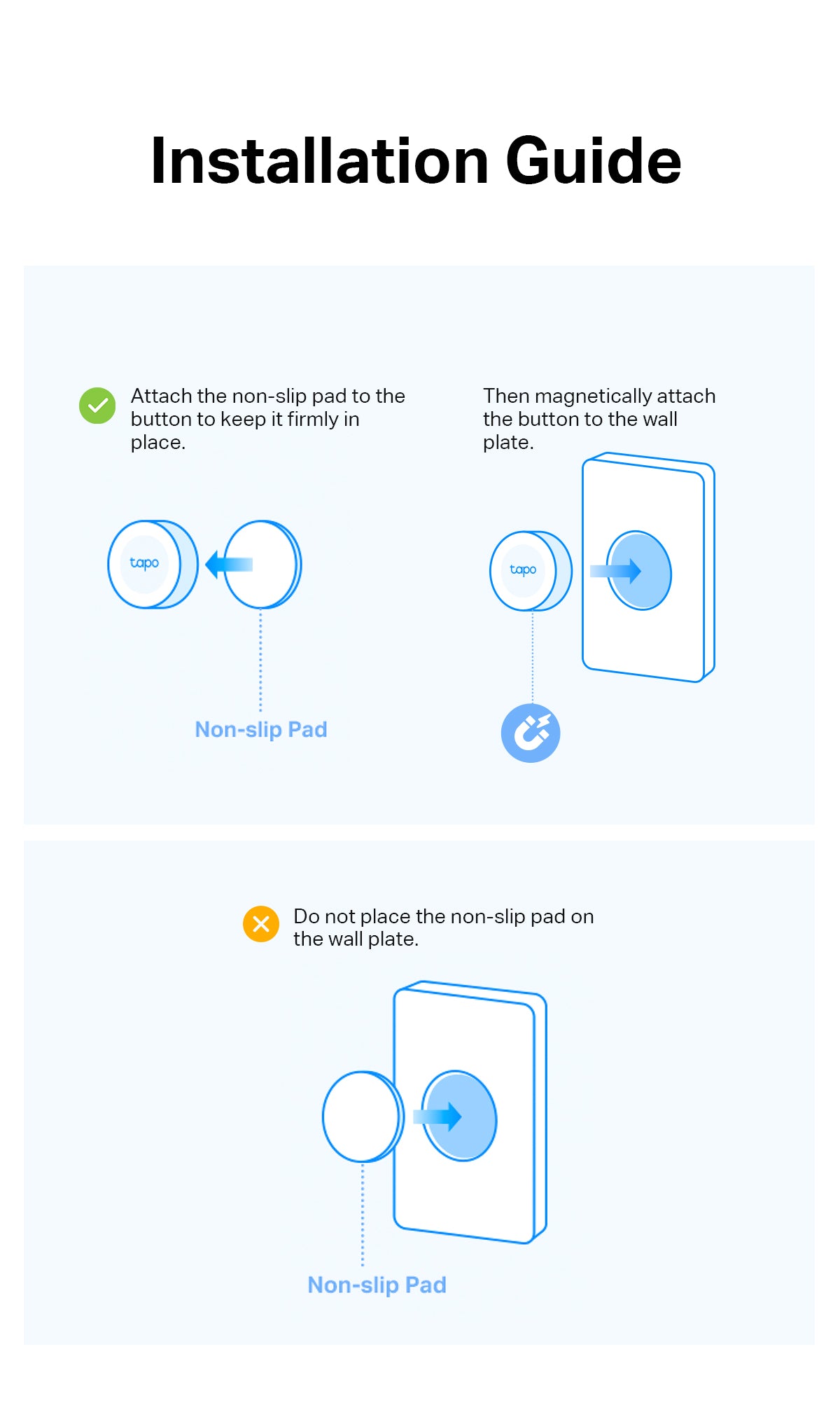 Smart button installation guide: non-slip pad and magnetic wall mount