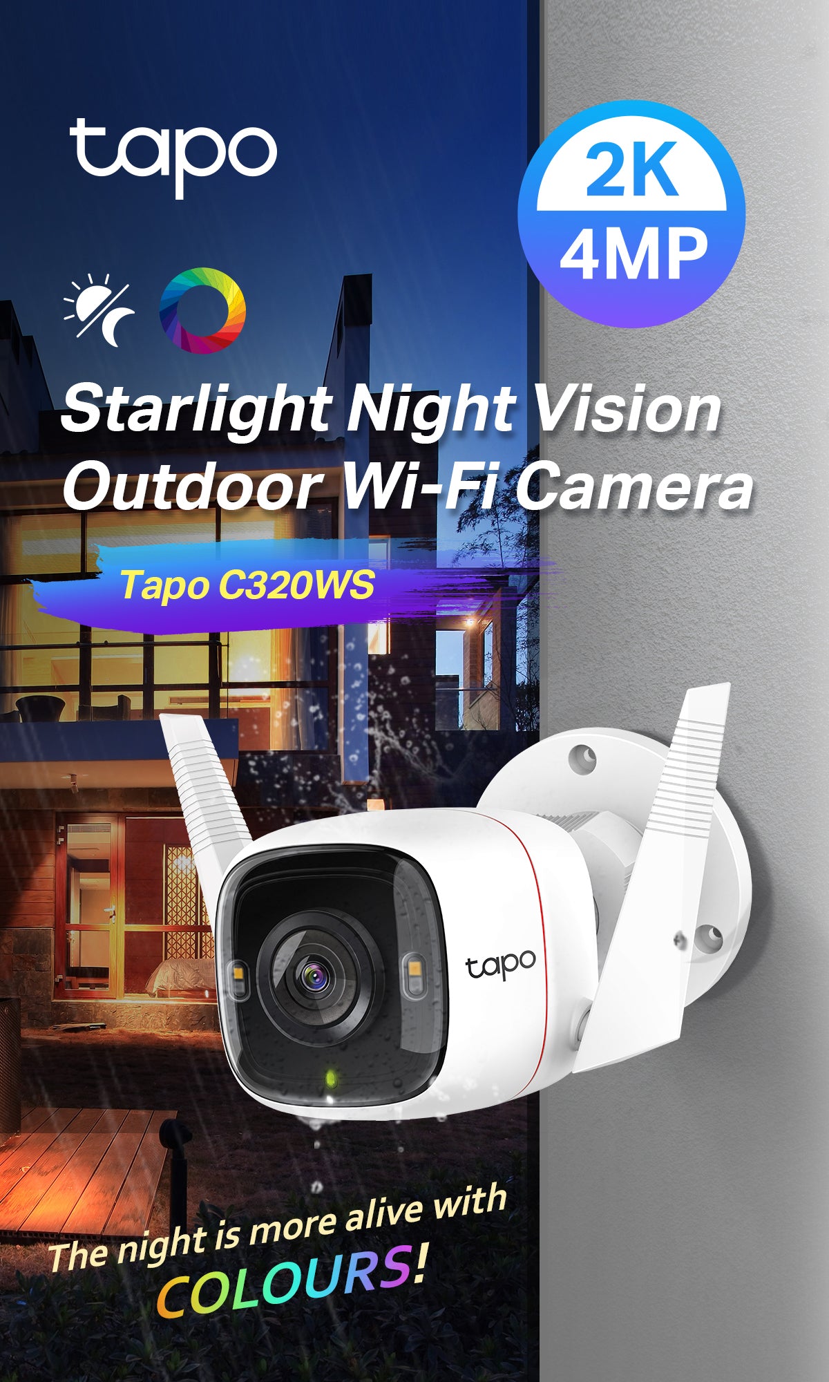 Tapo C320WS Outdoor-WLAN-Kamera mit Starlight Night Vision (2K/4MP Hinweis)