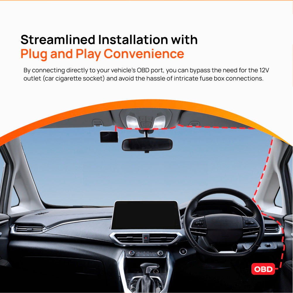 OBD-II hardwire kit with black in-car module and wiring shown in vehicle interior