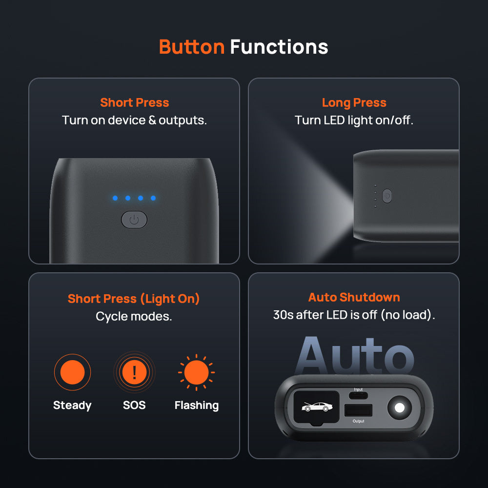 70mai Jump Starter front panel with LED status lights and power button