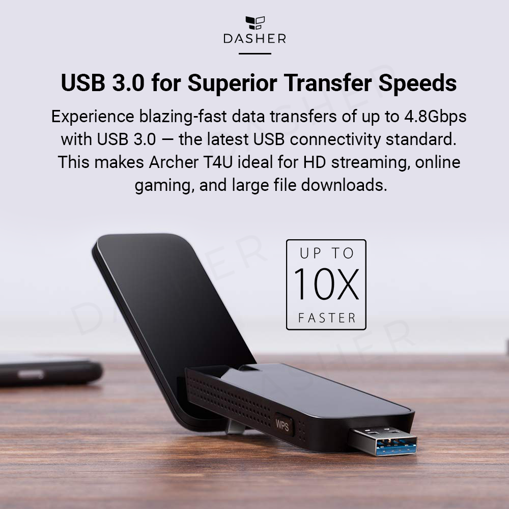 Archer T4U AC1300 Wi‑Fi USB adapter with USB 3.0 port, black