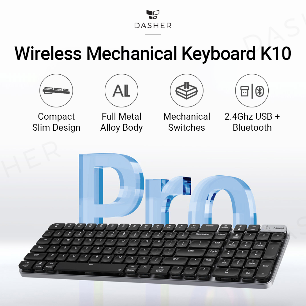 Miiiw K10 wireless mechanical keyboard, compact slim black keyboard layout